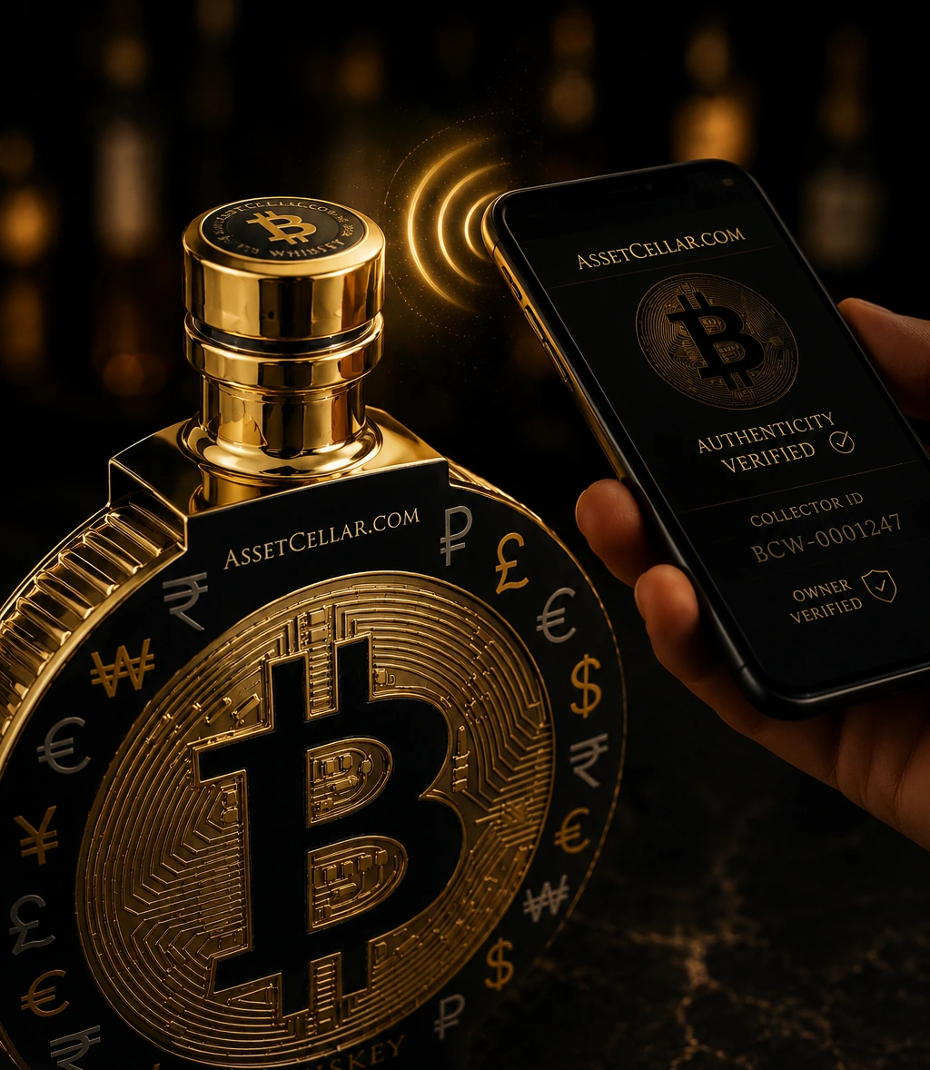 An NFC-enabled phone held near the BTC bottle